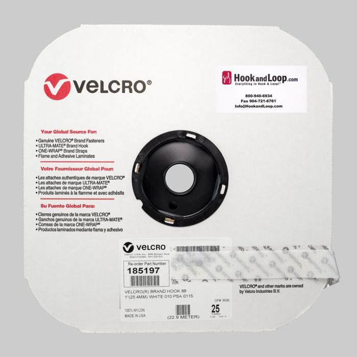 1" - Velcro® brand Pressure Sensitive Adhesive Hook: Rubber - White 185197