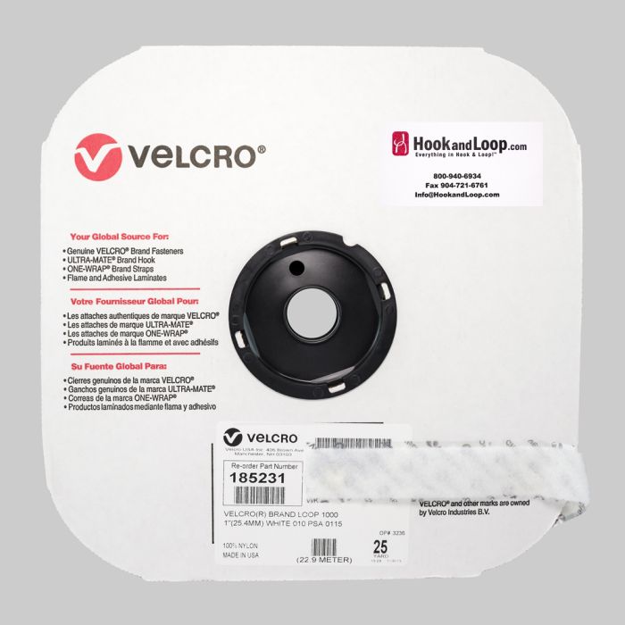 1" - Velcro® brand Pressure Sensitive Adhesive Loop: Rubber - White 185231