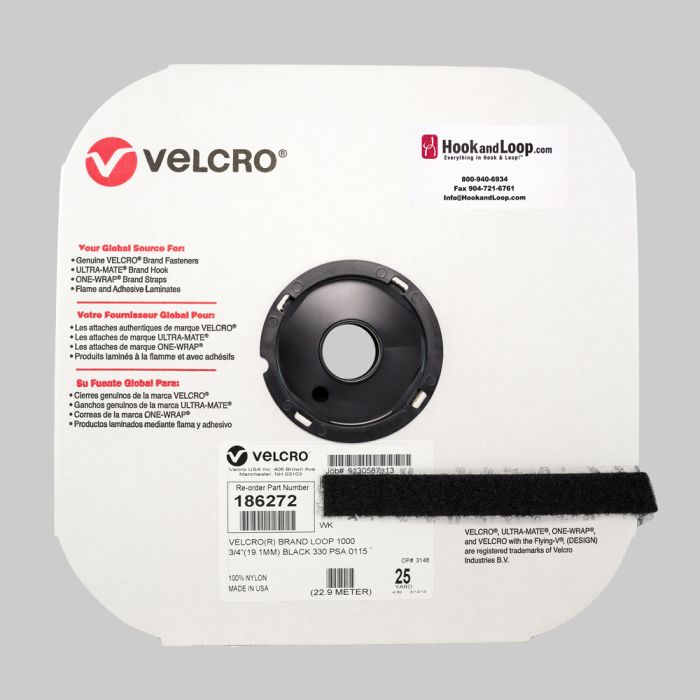 3/4" - Velcro® brand Pressure Sensitive Adhesive Loop: Rubber - Black 186272