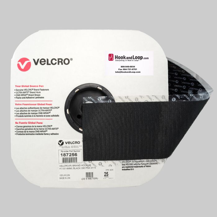 4" - Velcro® brand Pressure Sensitive Adhesive Hook: Rubber - Black 187256