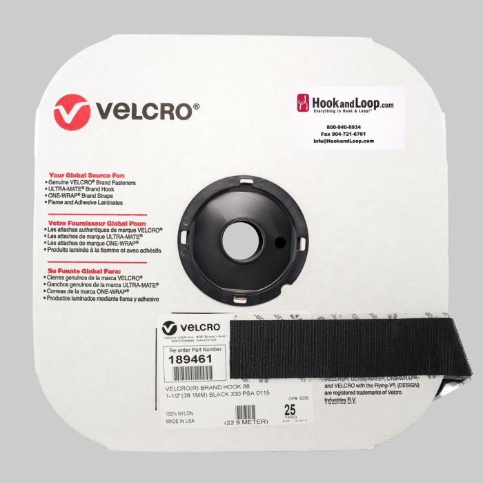 1.5" - Velcro® brand Pressure Sensitive Adhesive Hook: Rubber - Black 189461