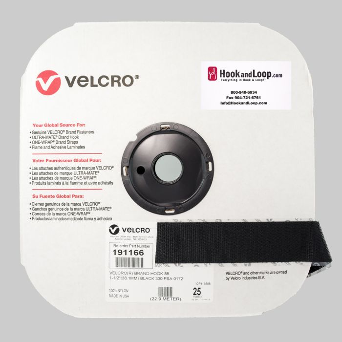 1.5" - Velcro® brand Pressure Sensitive Adhesive Hook: Acrylic - Black 191166