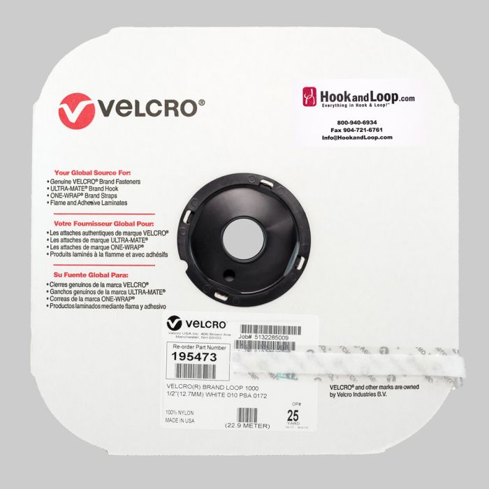 1/2" - Velcro® brand Pressure Sensitive Adhesive Loop: Acrylic - White 195473