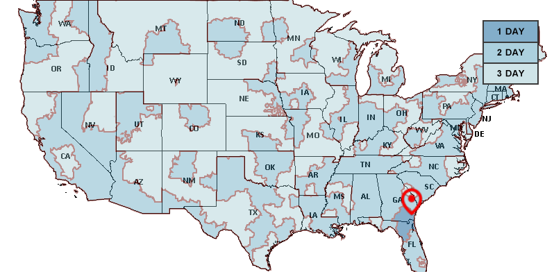 USPS Priority Mail Shipping Transit Map